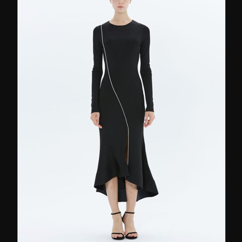 Esteban Cortazar Long Sleeve Bodycon Nylon Dress Black White Size FR 36